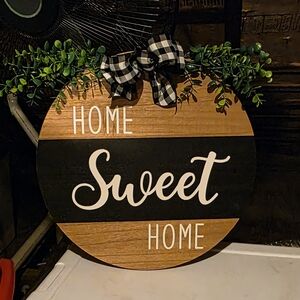 Home Sweet Home Wooden Wreath with Greenery